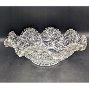Vtg EAPG Imperial Glass Crimped Serving Bowl Wheels Clear Sawtooth Edge 10.25"